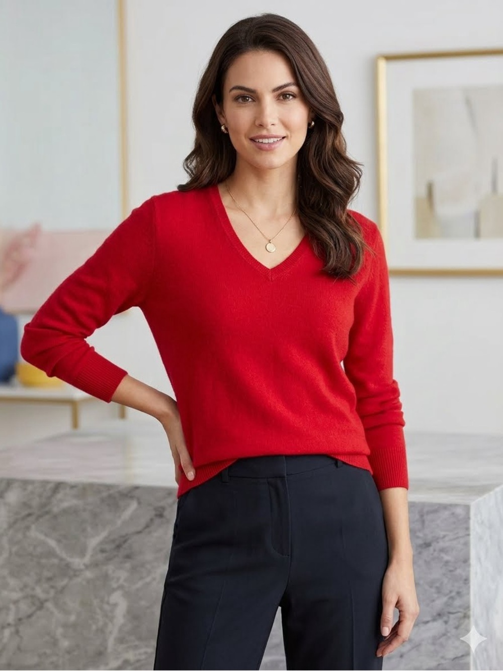 Macy's Charter Club Red Soft 2-Ply 100% Cashmere V-Neck Sweater Holiday